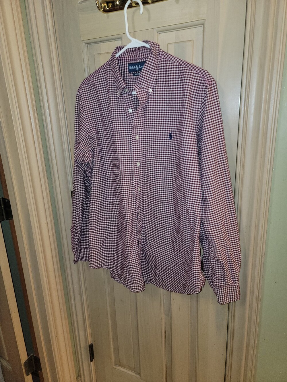 Ralph Lauren Burgundy and White Gingham Button-Down Shirt Mens Sz L Classic Fit - Picture 6 of 6
